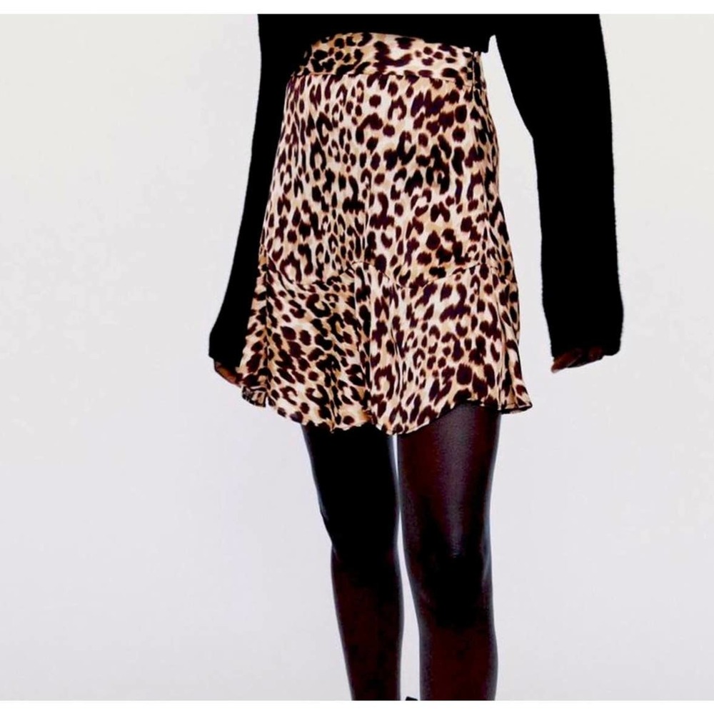 Zara Satin Leopard Print Skirt Women's Size XS